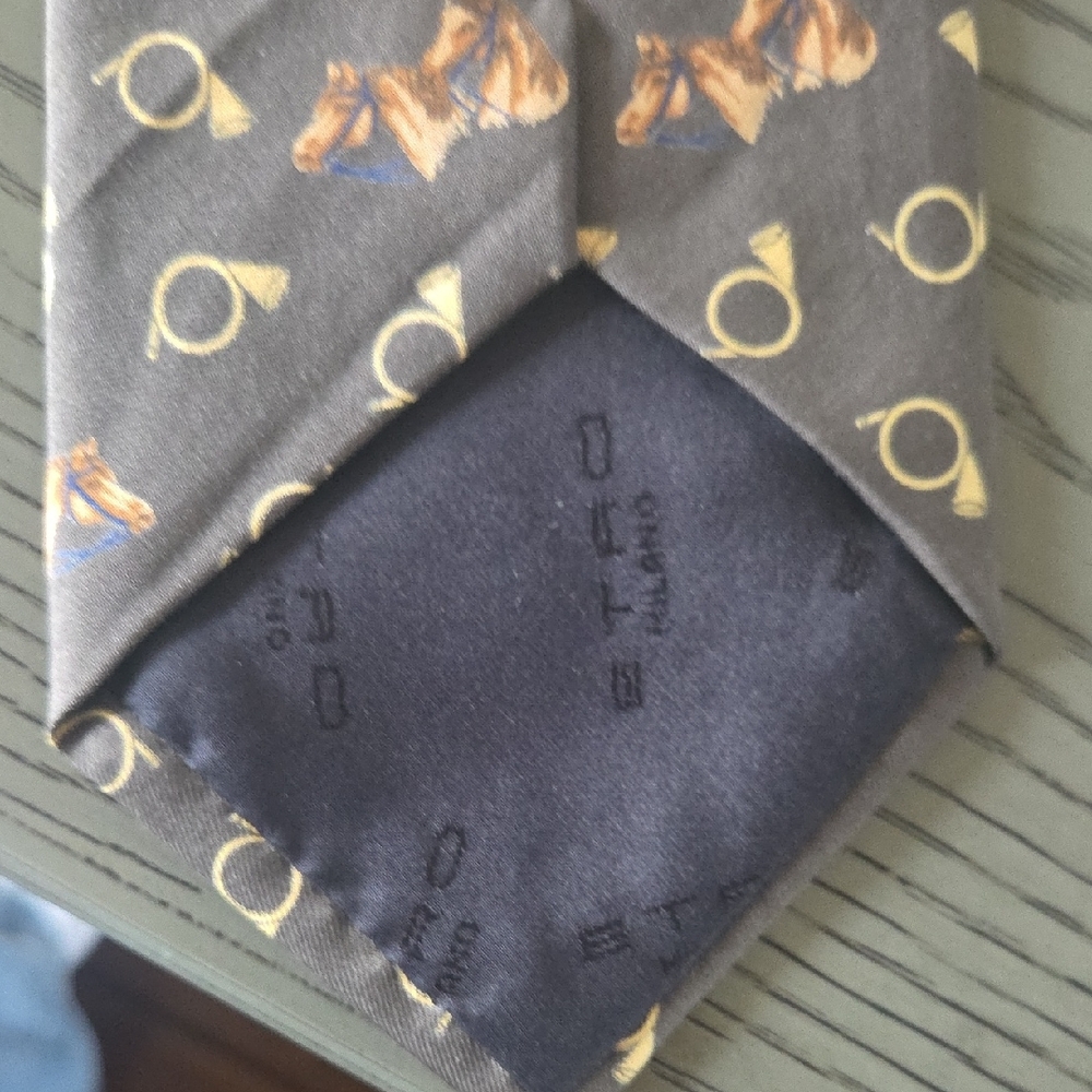 Etro Equine Black Tie with Gold and Brown Motif - Picture 5 of 6